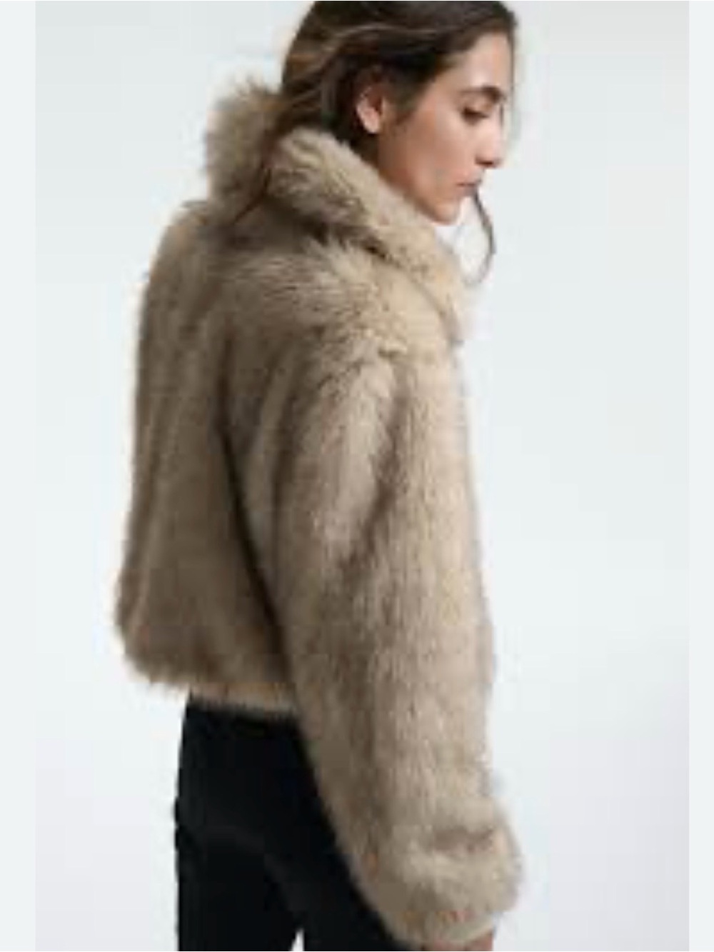 H&M Faux Fur Hooded Jacket in Taupe - Picture 3 of 4